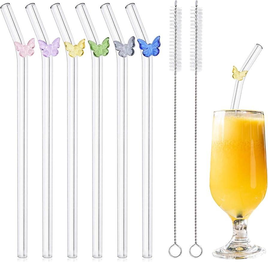 6-Pack Reusable Glass Straws with Flower, Glass Straws Shatter Resistant, 8''x8 MM Colorful Flowe... | Amazon (UK)