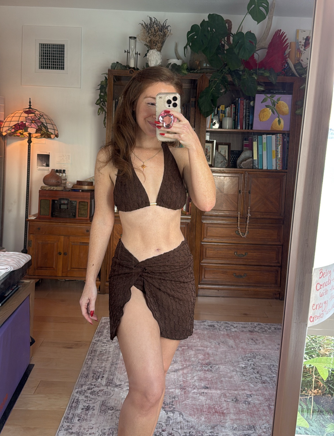 Mocha mousse vibes brown 3 piece bikini swim set 