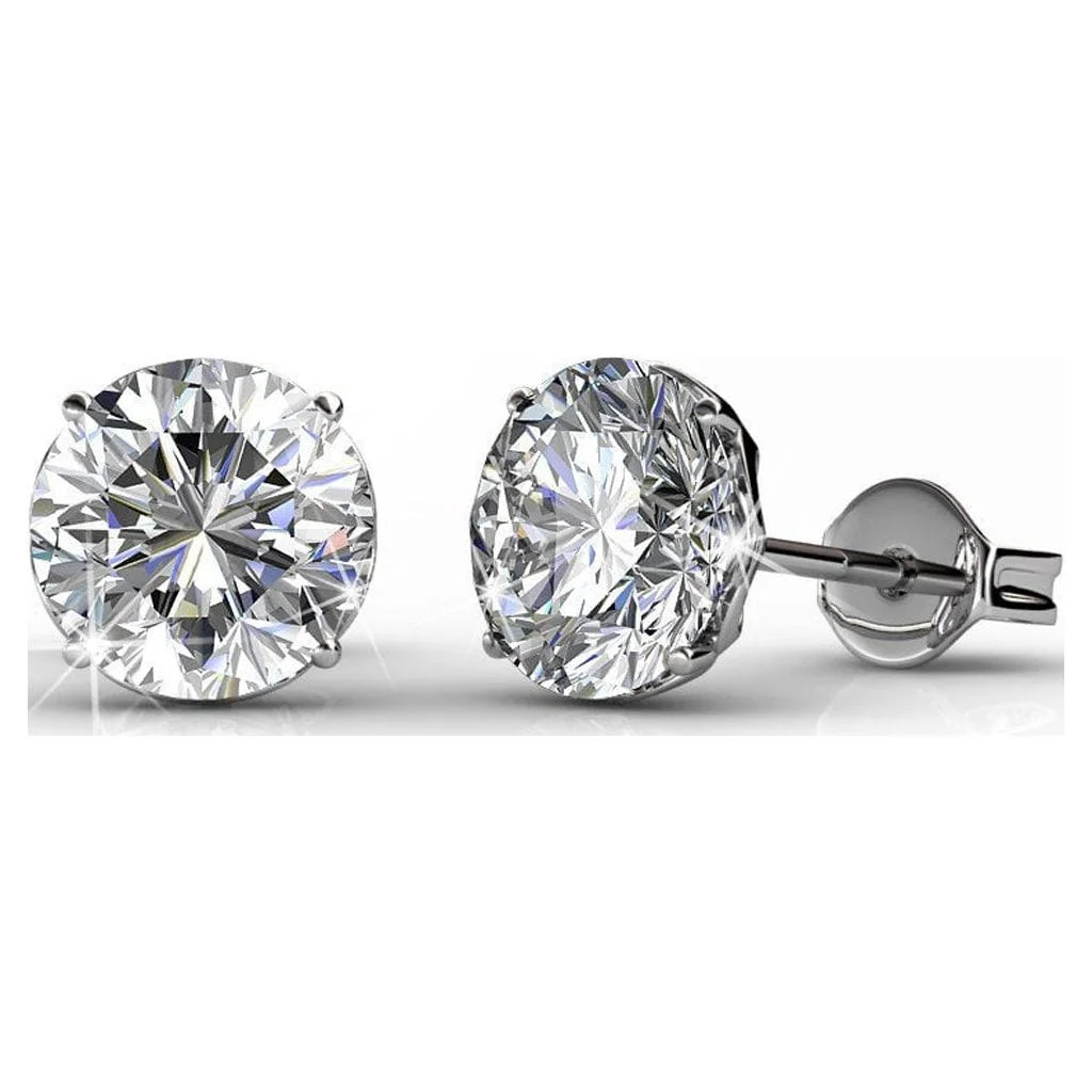 Cate & Chloe Mallory 18k White Gold Plated Silver Solitaire Crystal Stud Earrings | Women's Round... | Walmart (US)