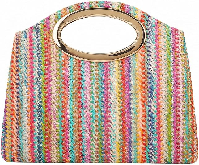 Straw Clutch Purses Women Evening Handbag Ring Handle Summer Woven | Lightweight woven straw summ... | Amazon (US)