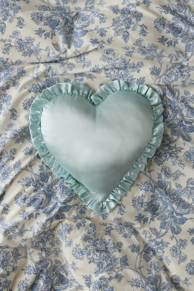 Silky Satin Heart Ruffle Throw Pillow | Urban Outfitters (US and RoW)