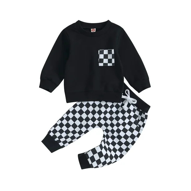 Gupgi Baby Boy Fall Outfits Checkered Plaid Pullover Pants 2Pcs Set | Walmart (CA)