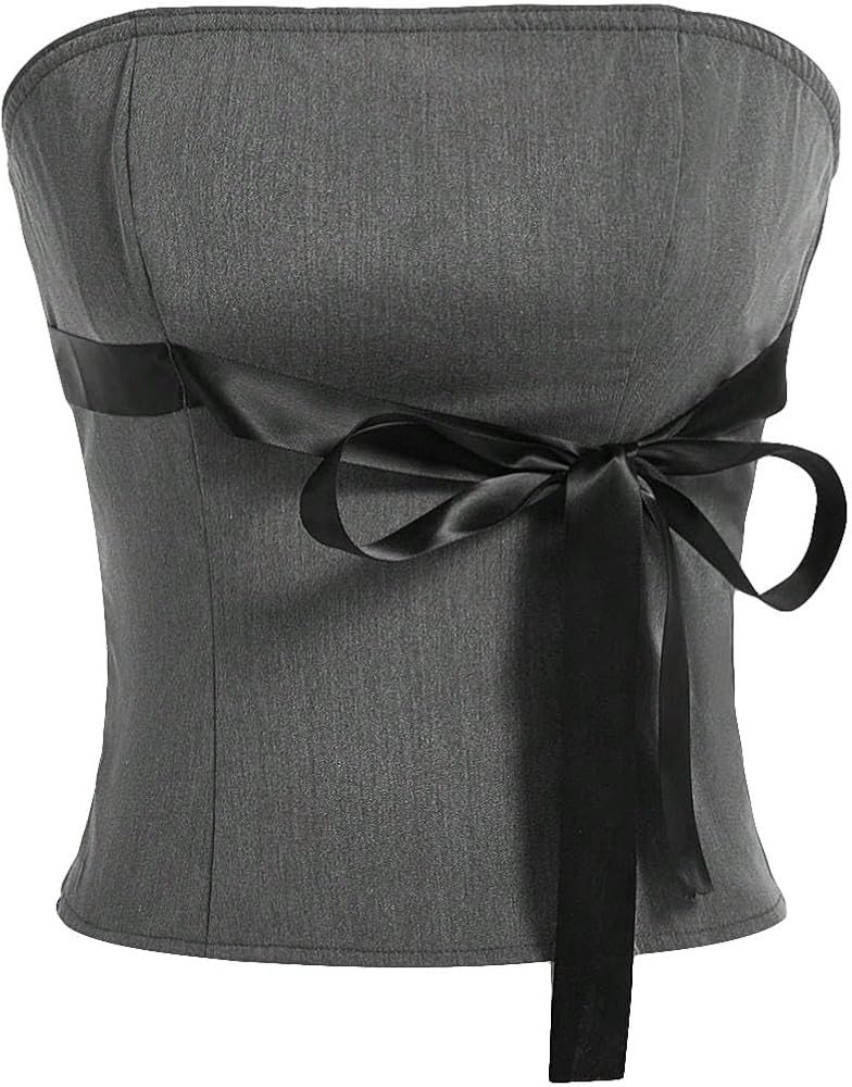 Women's Tie Front Bandeau Top Casual Strapless Sleeveless Back Zip Up Bow Tie Slim Fit Tube Crop ... | Amazon (US)
