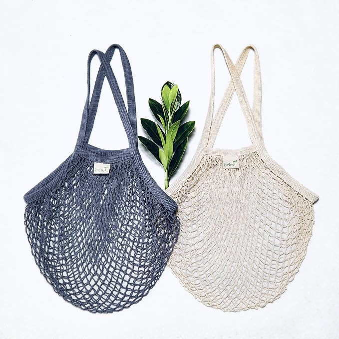 Reusable Grocery Net Bags, Cotton Mesh Tote, Farmer's Market Bags for Fruits and Vegetables, Stri... | Amazon (US)