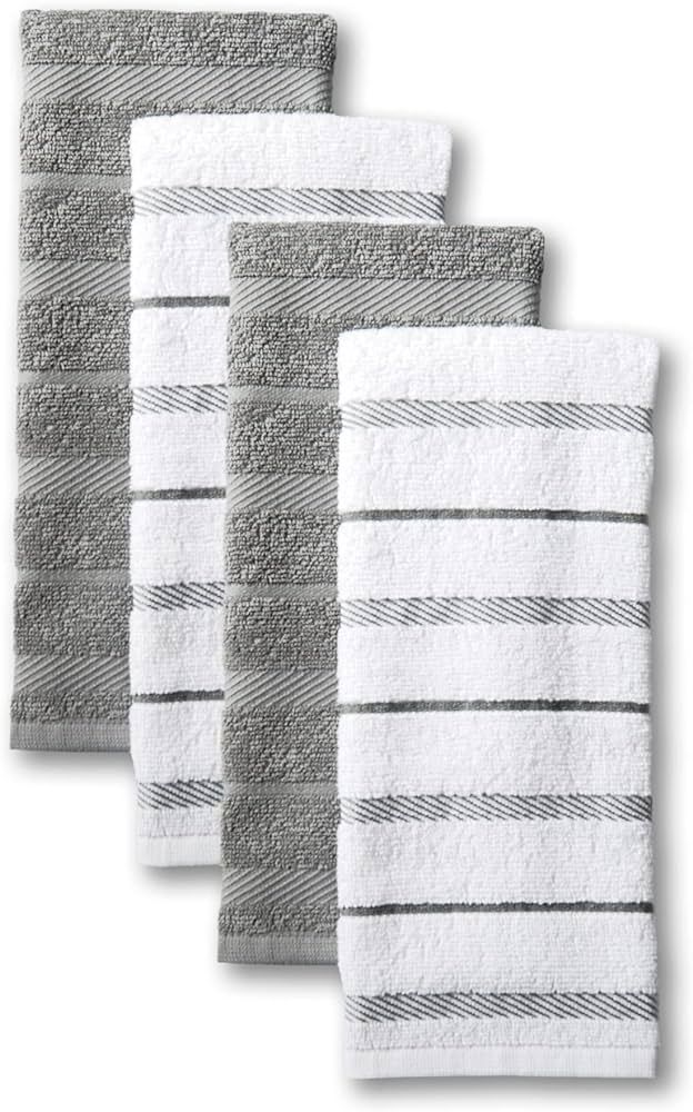 KitchenAid Albany Kitchen Towel 4-Pack Set, Cotton, Grey/White, 16"x26" | Amazon (US)