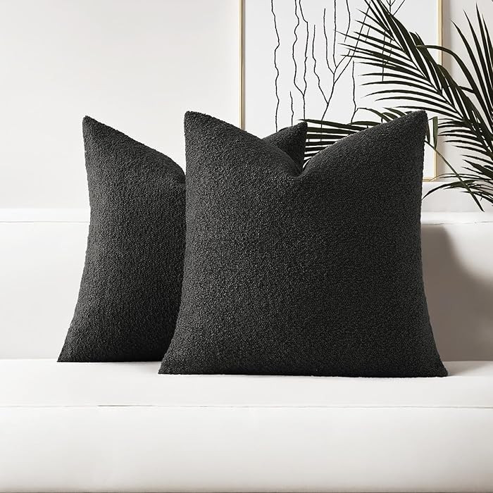 HAUSSY Set of 2 20x20 Decorative Throw Pillow Covers, Soft Cozy Textured Boucle Couch Cases, Home... | Amazon (US)