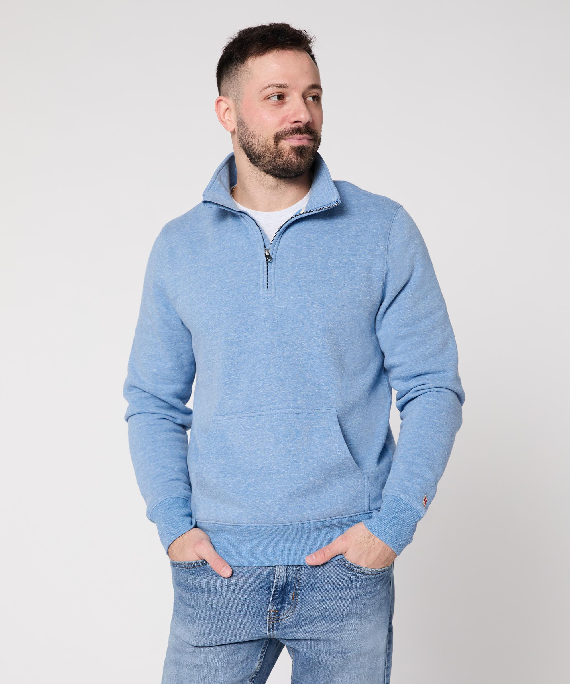 HOMAGE Go-To Quarter Zip Pullover | Fleece Quarter Zip Pullover | Light Blue | Homage