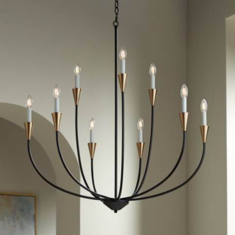 Possini Euro Vanelti 37" Black and Gold 9-Light Candelabra Chandelier | Lamps Plus