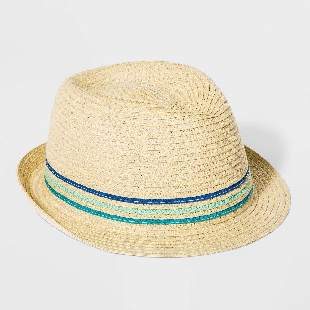 Kids' Stripe Straw Fedora Hat - Cat & Jack Cream, Kids Unisex, Size: Small, White | Target