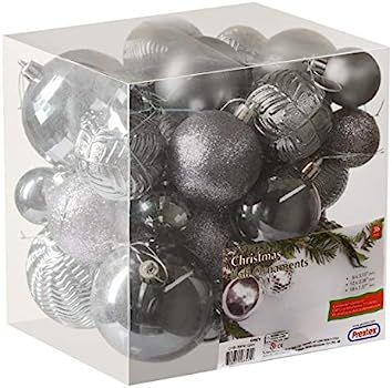 Amazon.com: Prextex Christmas Tree Ornaments - Grey Christmas Ball Ornaments Set for Christmas, H... | Amazon (US)