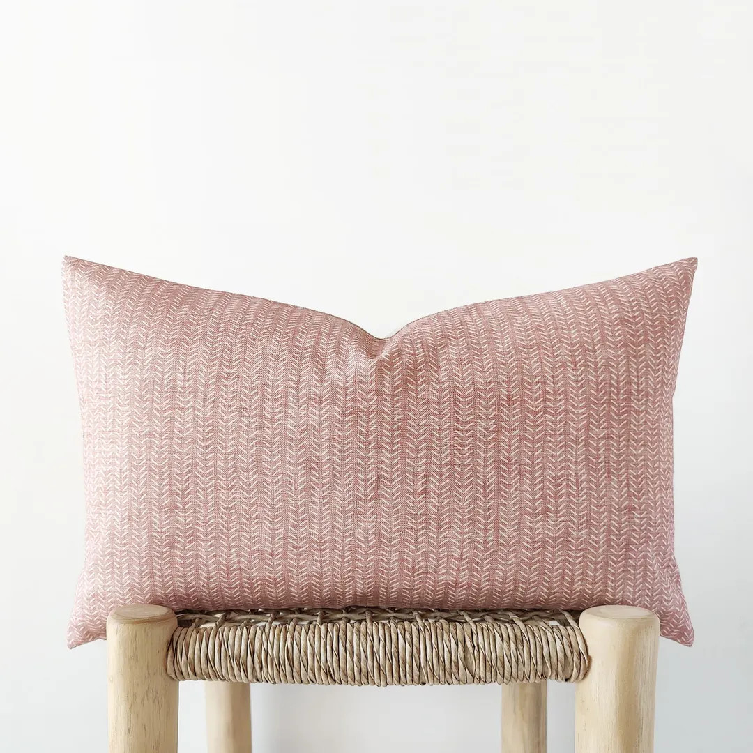 Pink Printed Lumbar Pillow Cover - Organic Cotton Cushion Cover in Rose - Etsy | Etsy (US)