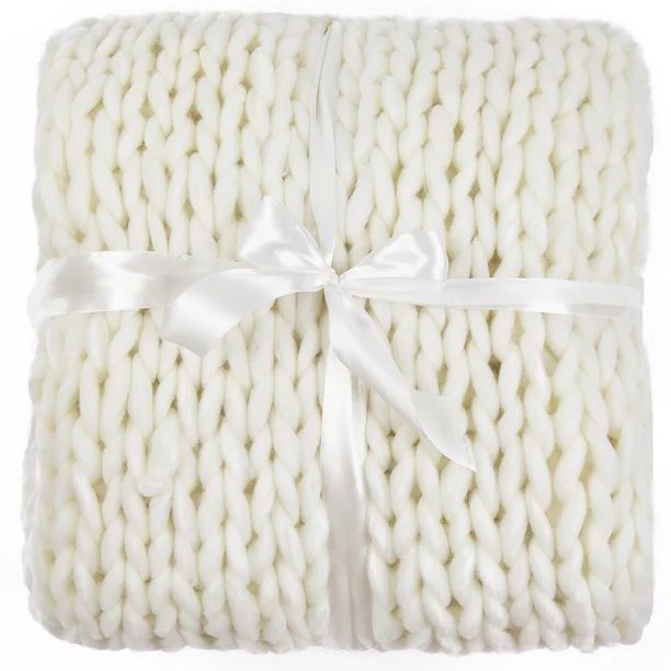 Silver One International Chunky Knitted Throw Blanket, Cream, 50" x 60" - Walmart.com | Walmart (US)