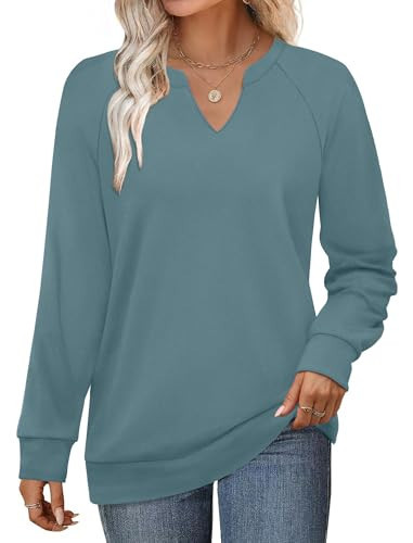SAMPEEL V Neck Sweatshirts for Women Trendy Winter Tops Dressy Casual Plus Size Winter Clothes Turquoise L | Amazon (US)