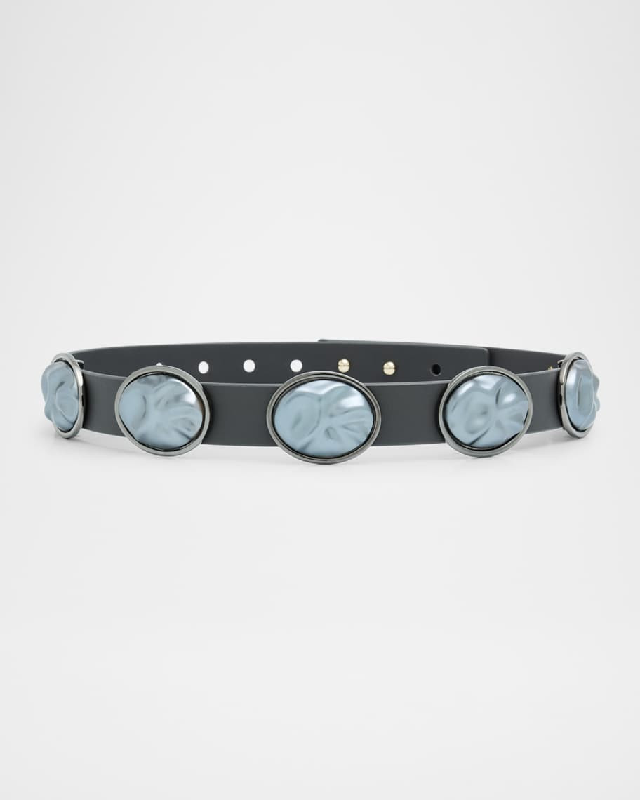 Oval Pearly Leather Station Belt | Neiman Marcus
