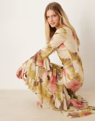 ASOS DESIGN asymmetric ruffle hem bias cut maxi dress in bold floral print | ASOS | ASOS (Global)