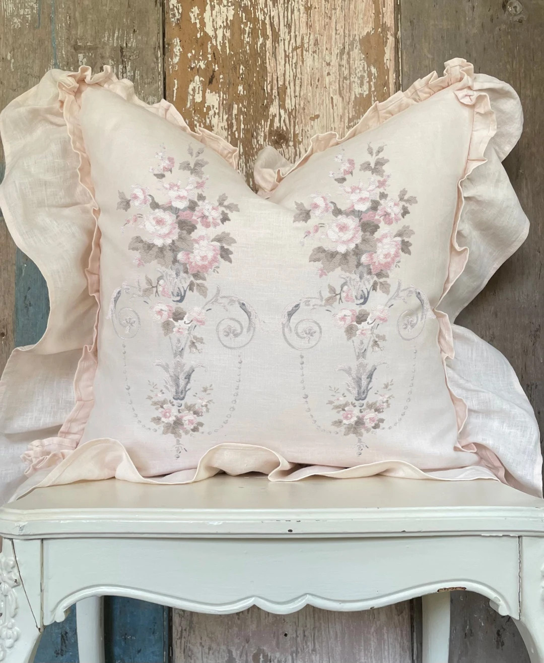 Blush Pink Ruffle Pillow Cover, French Country Cushion Cover. Shabby Decor, Cottage Chic Floral D... | Etsy (US)