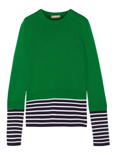 Layered striped jersey and cotton and cashmere-blend sweater | NET-A-PORTER (UK & EU)