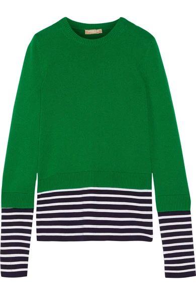 Layered striped jersey and cotton and cashmere-blend sweater | NET-A-PORTER (UK & EU)