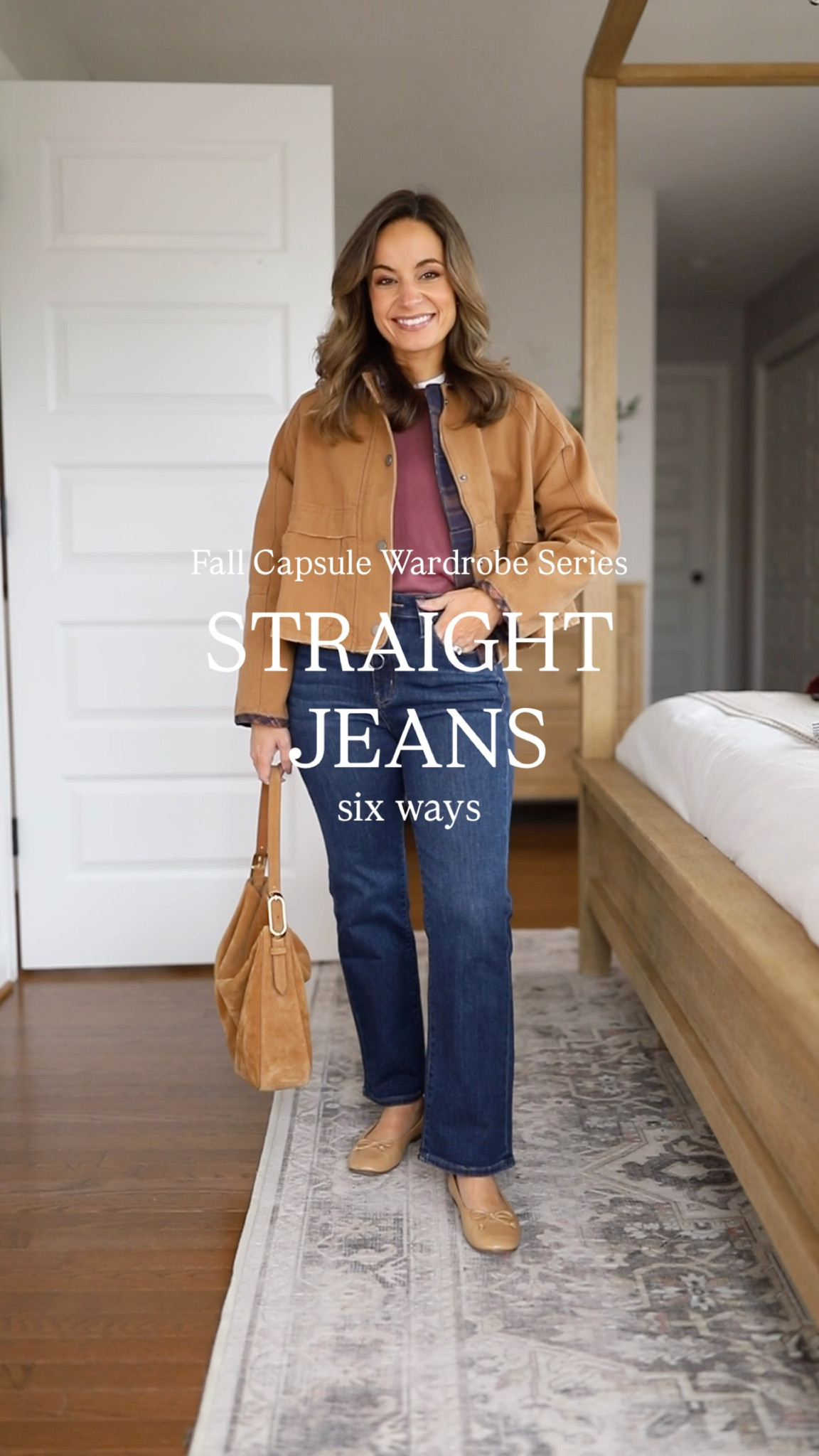 Fall capsule wardrobe series: straight jeans styled six way with the capsule pieces! 

Straight jeans (Quince): 24 x 26” in morning blue wash | 10.5” rise 

Purple sweater (Quince): xs
Floral top (Anthropologie): petite xxs
Navy sweater (Quince): xs 
Striped polo (J.Crew): xxs 
Striped button down (J.Crew Factory): petite xxs 
White button down (J.Crew Factory): petite xxs 
Duster Cardigan (Amazon): xs in “apricort” first color option 
Tan sweater (Quince): xs 
White long sleeve (Quince): xs 
Navy turtleneck (J.Crew): xxs 
Barn jacket (Anthropologie): petite xxs - has a flared out fit (will give a full review) 
Cropped trench (Aritzia): xxs 
Camel Topcoat (BR Factory): petite xxs/00 
Burgundy coat (J.Crew Factory): petite xxs 
Ankle boots (J.Crew): tts 
Ballet flats (Sam Edelman): tts in French sand 

My measurements for reference: I’m 4’10” and 105lbs. My bust, waist, and hip measurement is 32”, 24”, and 36”.

#LTKPetite