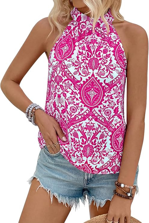 PRETTYGARDEN Halter Tops for Women 2026 Summer High Neck Boho Tank Top Sleeveless Beach Vacation ... | Amazon (US)