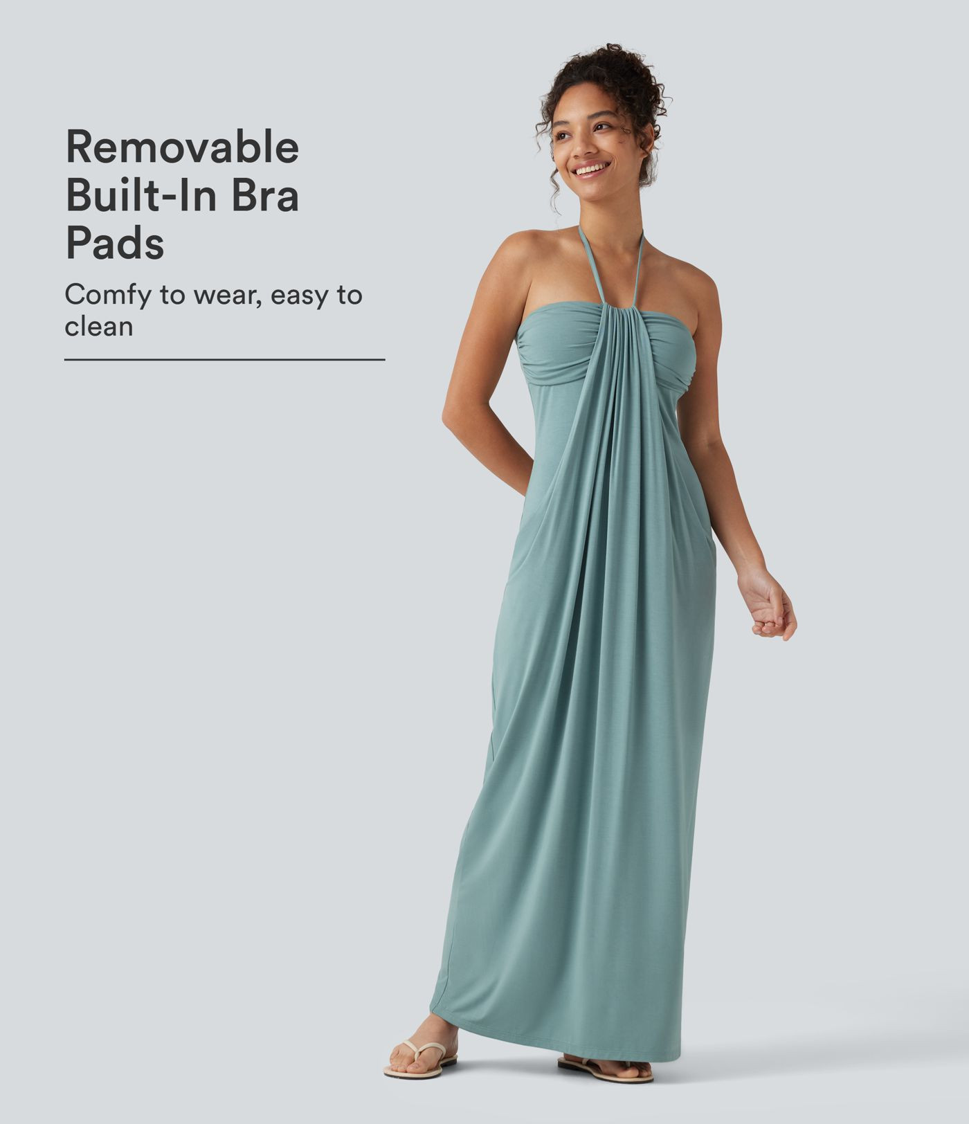 Women\u2019s Halter Tie Back Built-in Bra Maxi Dress with Pockets - Halara | HALARA