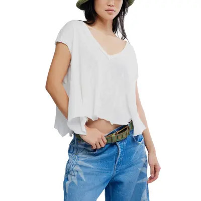 Free People Swing Along With Me Cotton & Linen Blend T-Shirt in Clean Ivory at Nordstrom, Size Small | Nordstrom