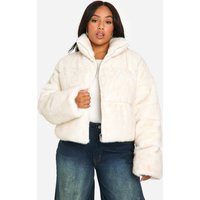 boohoo Women's Plus Faux Fur Puffer Jacket in Cream | Size: 12 | Polyurethane | boohoo (US & Canada)