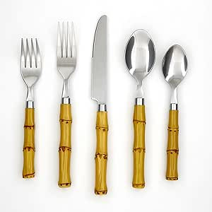 CAMBRIDGE Bamboo Plastic 20 Piece Flatware Set, Silver | Amazon (US)