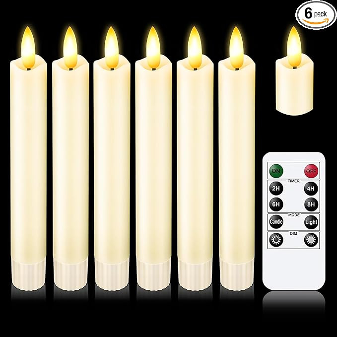 KSWING Upgraded Real Wax Short LED Flameless Taper Candles with Remote, 6 PCS Ivory Candlesticks ... | Amazon (US)
