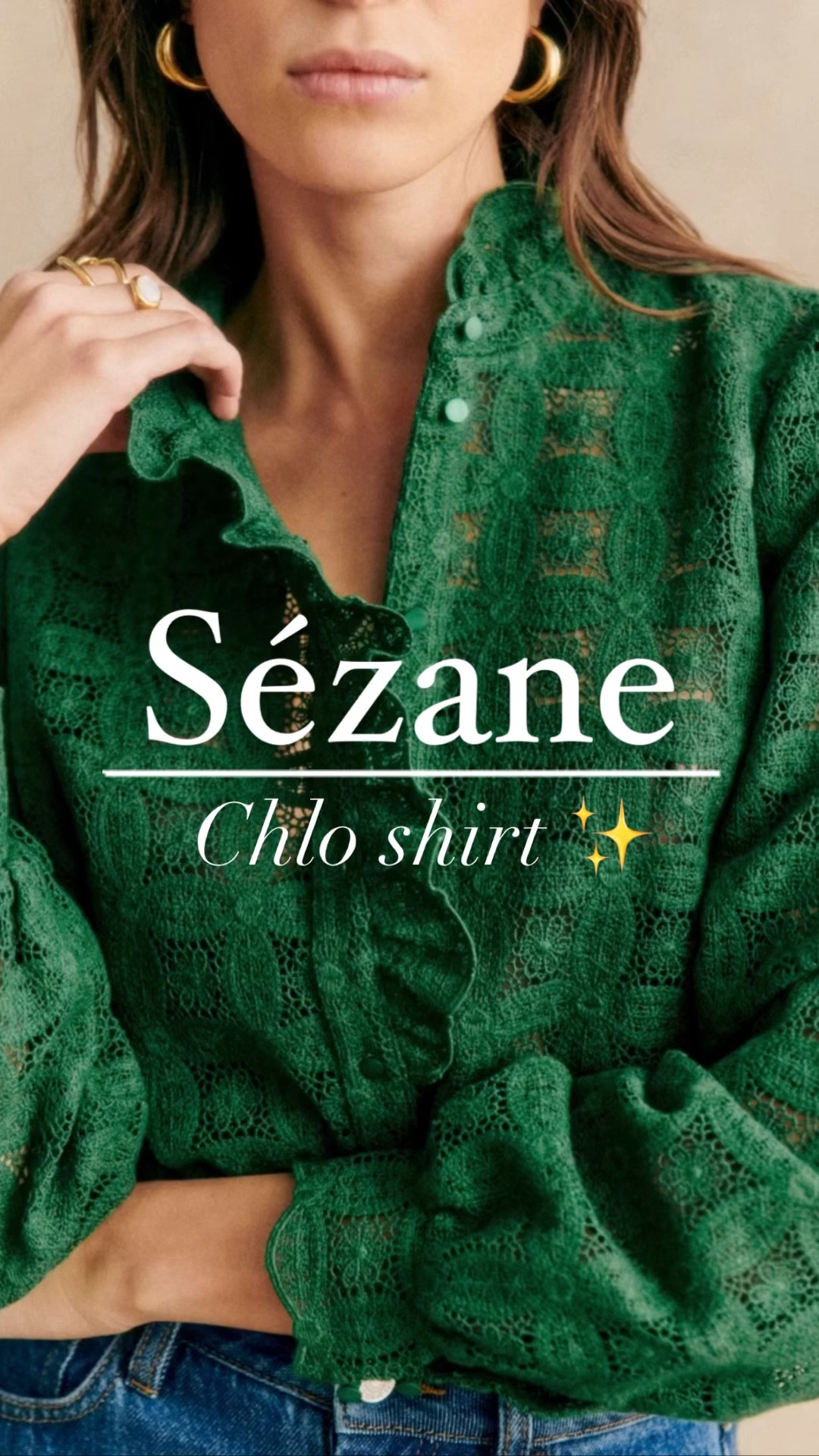 One of the most beautiful green lace blouses by Sezane 😍. Wearing size 36/4US, true to size. Shoes are Chanel 

#LTKU