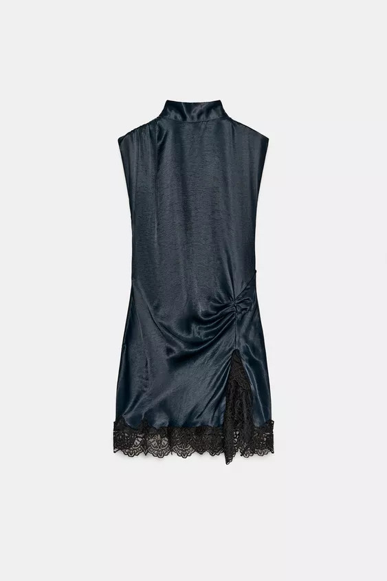 MINI SATIN DRESS WITH LACE DETAIL | Zara UK