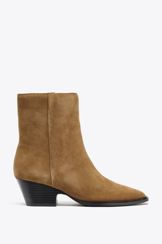 SPLIT LEATHER HEELED ANKLE BOOTS | Zara US