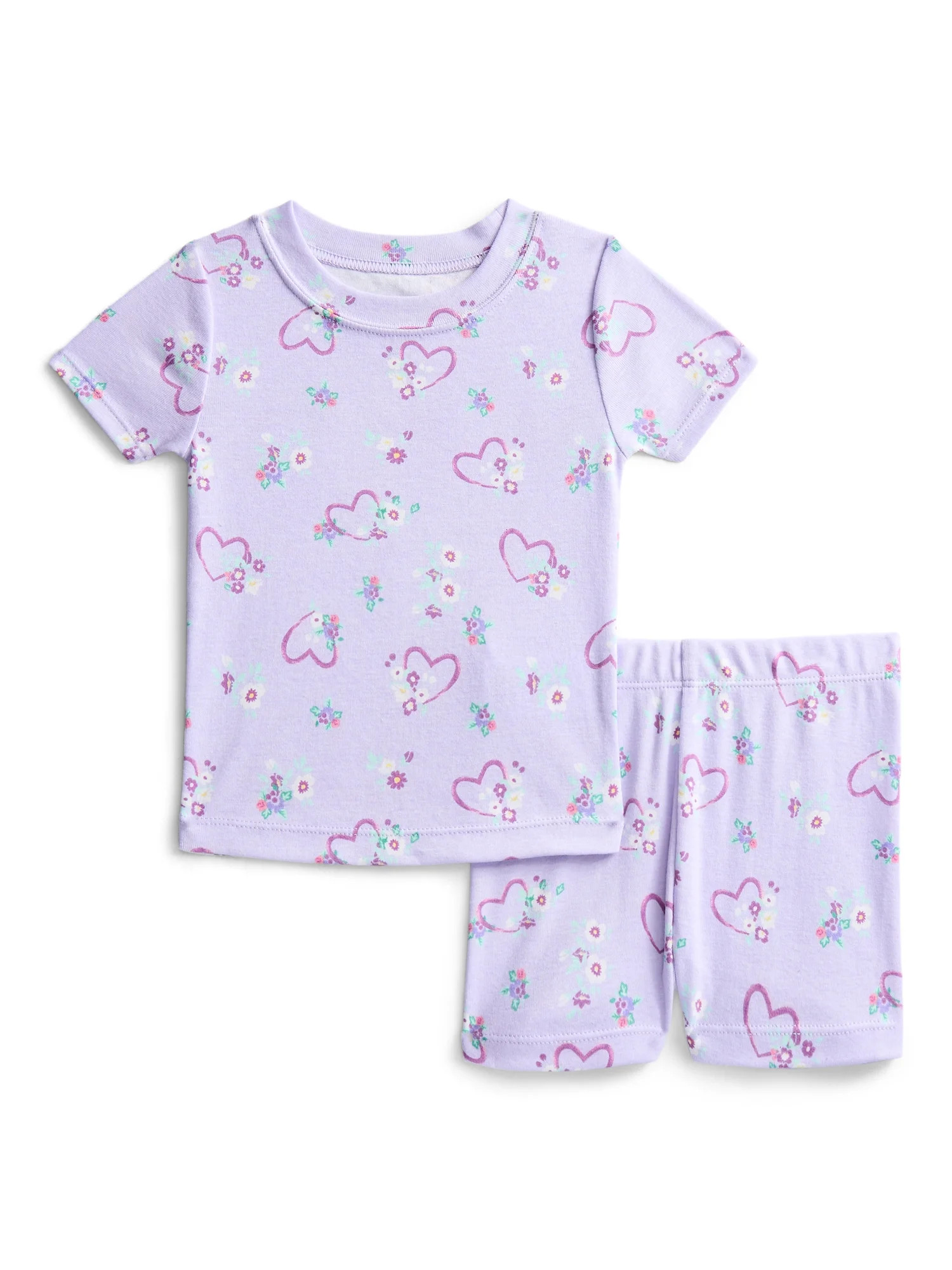 Wonder Nation Toddler Girls Short Sleeve Tee and Shorts Cotton Pajama Set, 2-Piece, Sizes 12M-5T | Walmart (US)