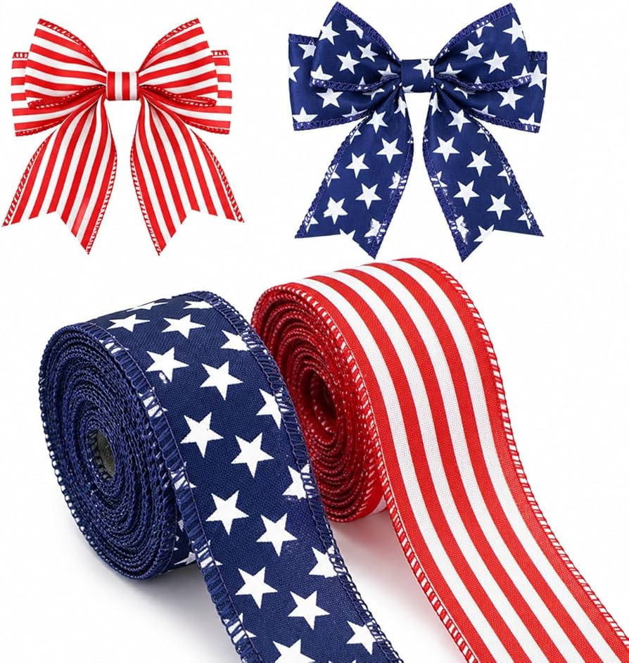 KINGLAKE 250th Anniversary Patriotic Wired Ribbon - 1-1/2 Inch x 22 Yds Red White and Blue Stripe... | Amazon (US)