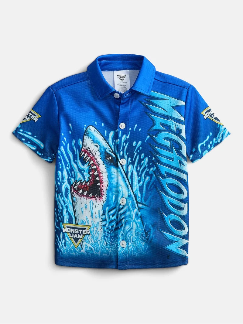 Monster Jam Megladon Toddler Boys Button Shirt with Short Sleeves, Sizes 12M-5T | Walmart (US)