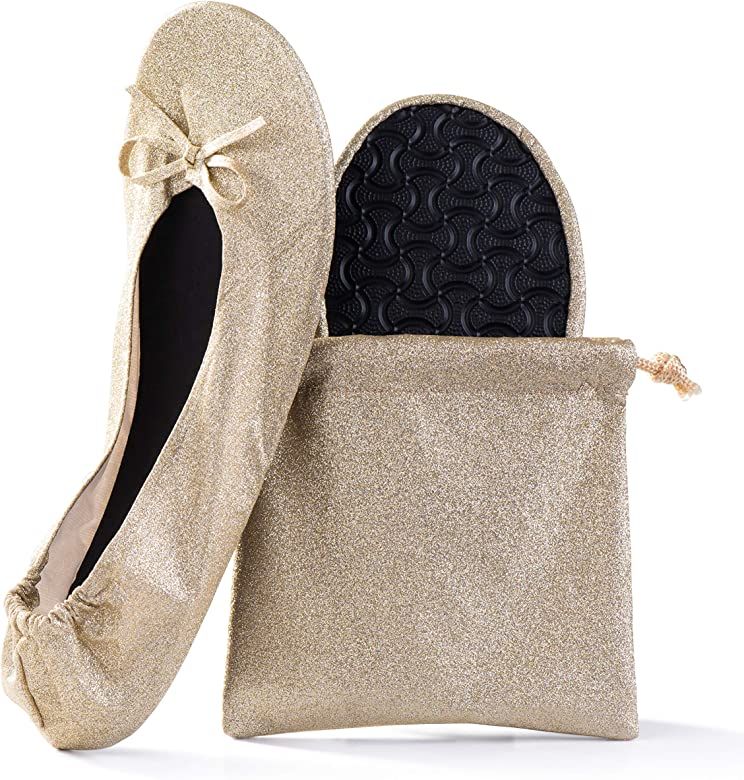 Silky Toes Women's Glitter Foldable Ballet Flat Roll Up Slipper Shoes | Amazon (US)