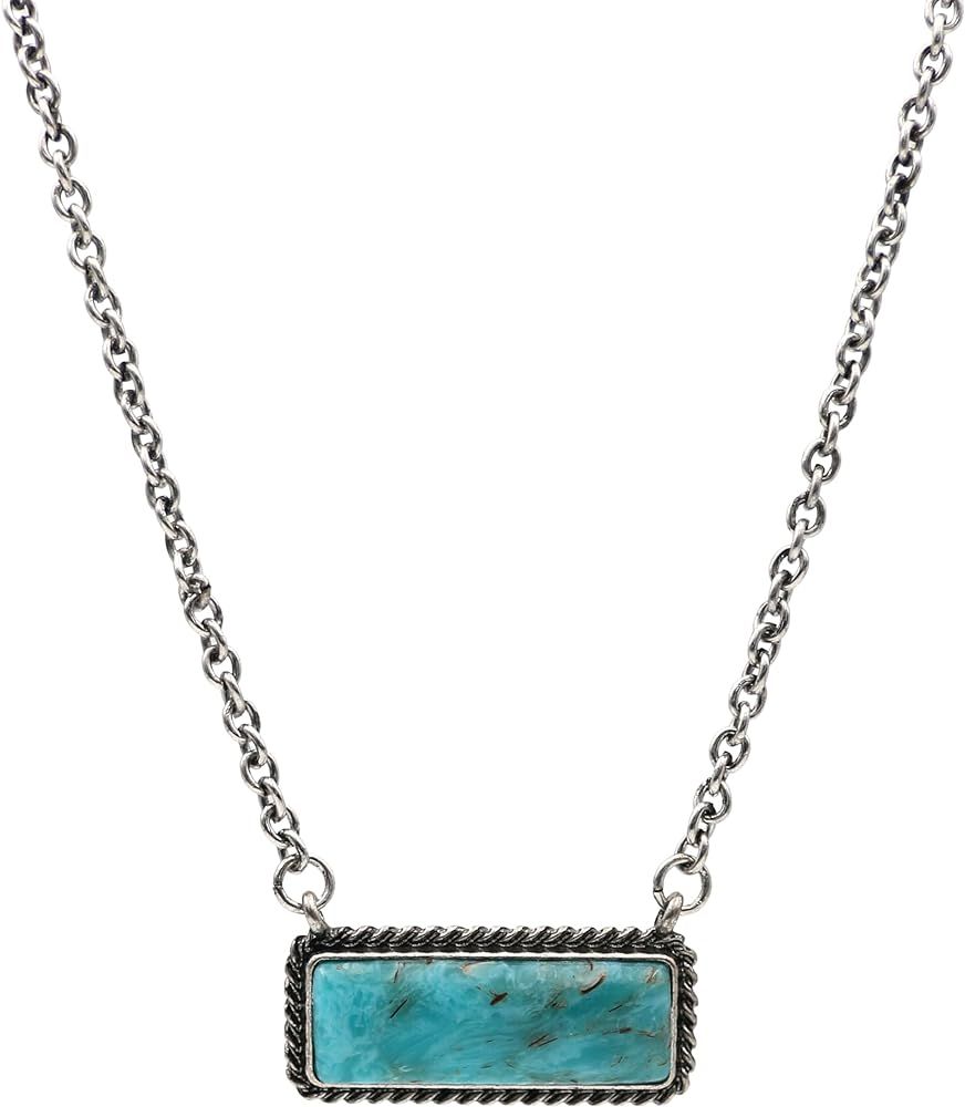 Turquoise Stone Bar Shape Pendant Chain Necklace 18 Inch | Amazon (US)