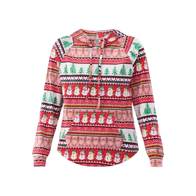 No Boundaries Plush Christmas Pullover Hoodie, Women's and Women's Plus | Walmart (US)