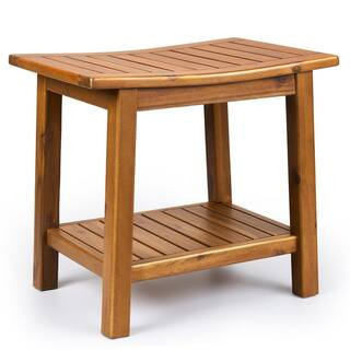 Teak Shower Bench in Brown, 20 in. Solid Wood Shower Stool Waterproof Shower Seat with Storage Shelf for Bathroom | The Home Depot