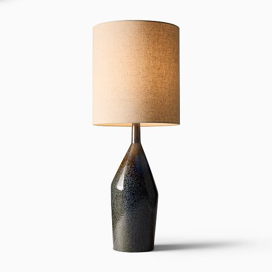 Asymmetric Ceramic Table Lamp Speckled Moss Natural Linen (31"") | West Elm (US)