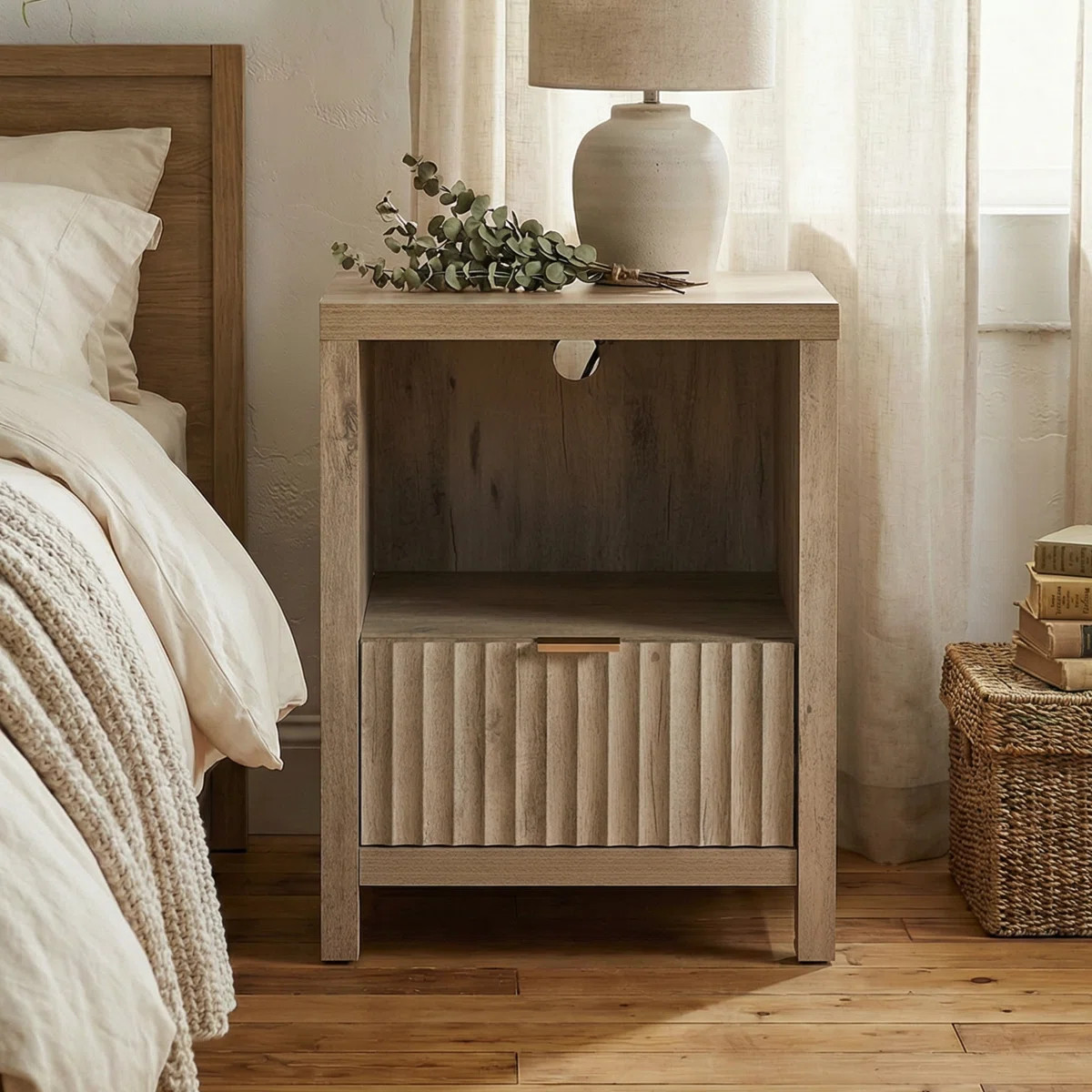 Arrilla 25'' Tall 1- Drawer Nightstand with Built-In Outlets | Wayfair North America