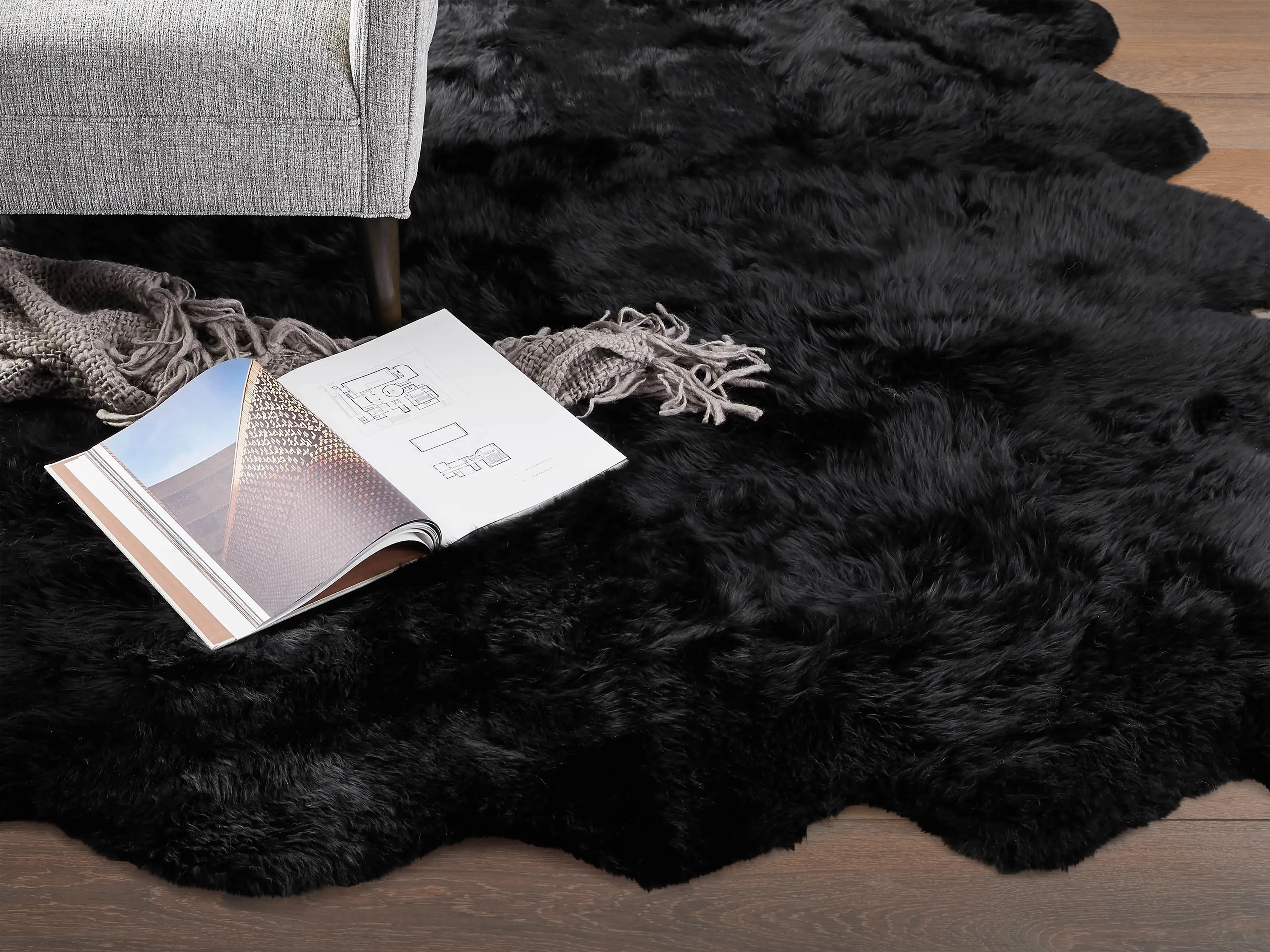 Sheepskin Wool Rug in Black | Arhaus