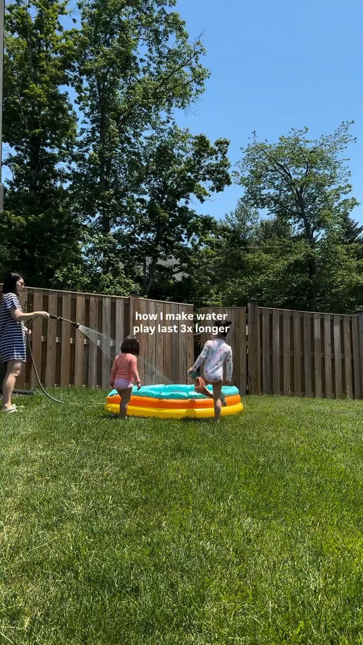 There were too many times I blew up the inflatable pool, wrestled everyone into swimsuits, put sunscreen on… just for them to say “I’m done” 10 minutes later 🤪

So now I make “bubble whip cream” with dish soap + water and have them wash their crocs 😂 somehow this keeps them outside playing forever and honestly makes the whole water play setup feel worth it.