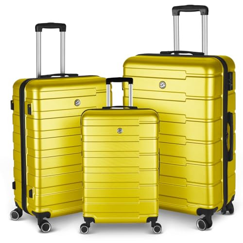 Wqzlyg Luggage Sets 3 Piece Lightweight Durable Suitcase Sets Double Spinner Wheels TSA Lock Yellow (20in/24in/28in) | Amazon (US)