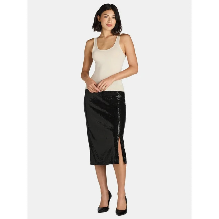 Time and Tru Women's Sequin Skirt with Side Slit, Sizes XS-XXXL - Walmart.com | Walmart (US)
