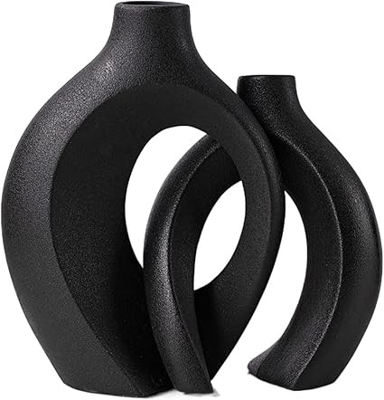 Levvohd Black Hollow Ceramic Vase Set of 2, Snuggle Round Boho Donut Modern Vase Nordic Minimalis... | Amazon (US)