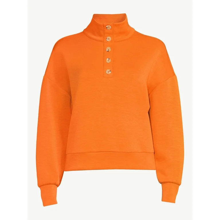 Scoop Women's Scuba Knit Button Neck Sweatshirt - Walmart.com | Walmart (US)