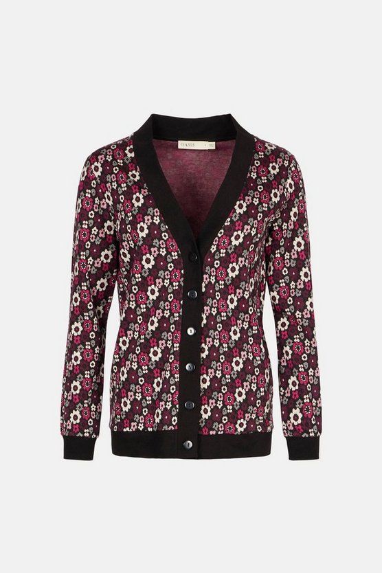Floral Jacquard Button Up Cardigan | Oasis UK & IE 