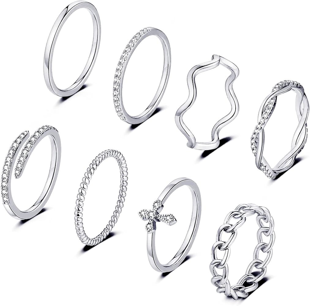 14K Gold Plated Stacking Rings Set for Women, Stackable Knuckle Rings Thin Dainty Silver Rings fo... | Amazon (US)