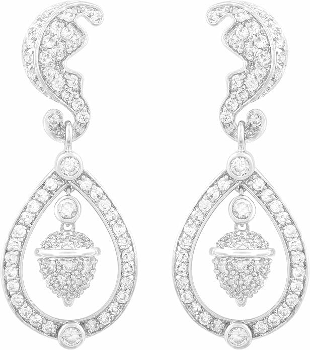 Rhodium Plated Royal Family Kate Middleton Inspired Acorn Dangling CZ Pave Earrings | Amazon (US)